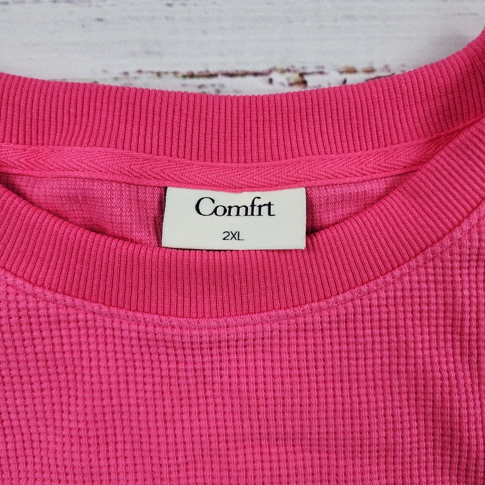 Comfrt Waffle Lounge Tee Unisex 2XL Hot Pink Oversized Cotton Knit T-Shirt. NEW - Picture 3 of 9